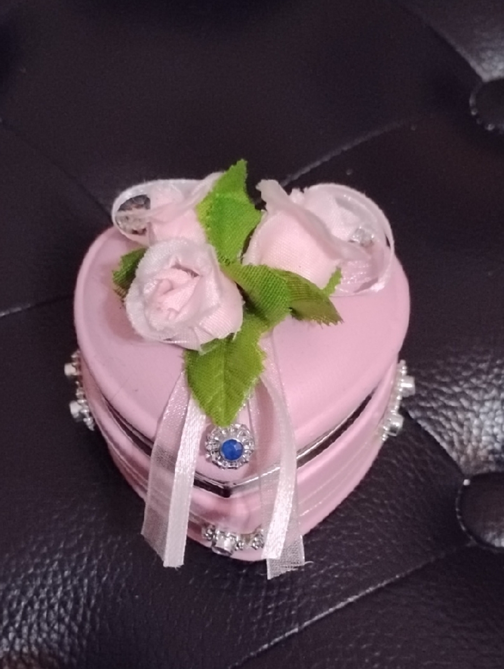 Pink Heart Jewelry Ceramic Box Ring Holder with Floral Accent